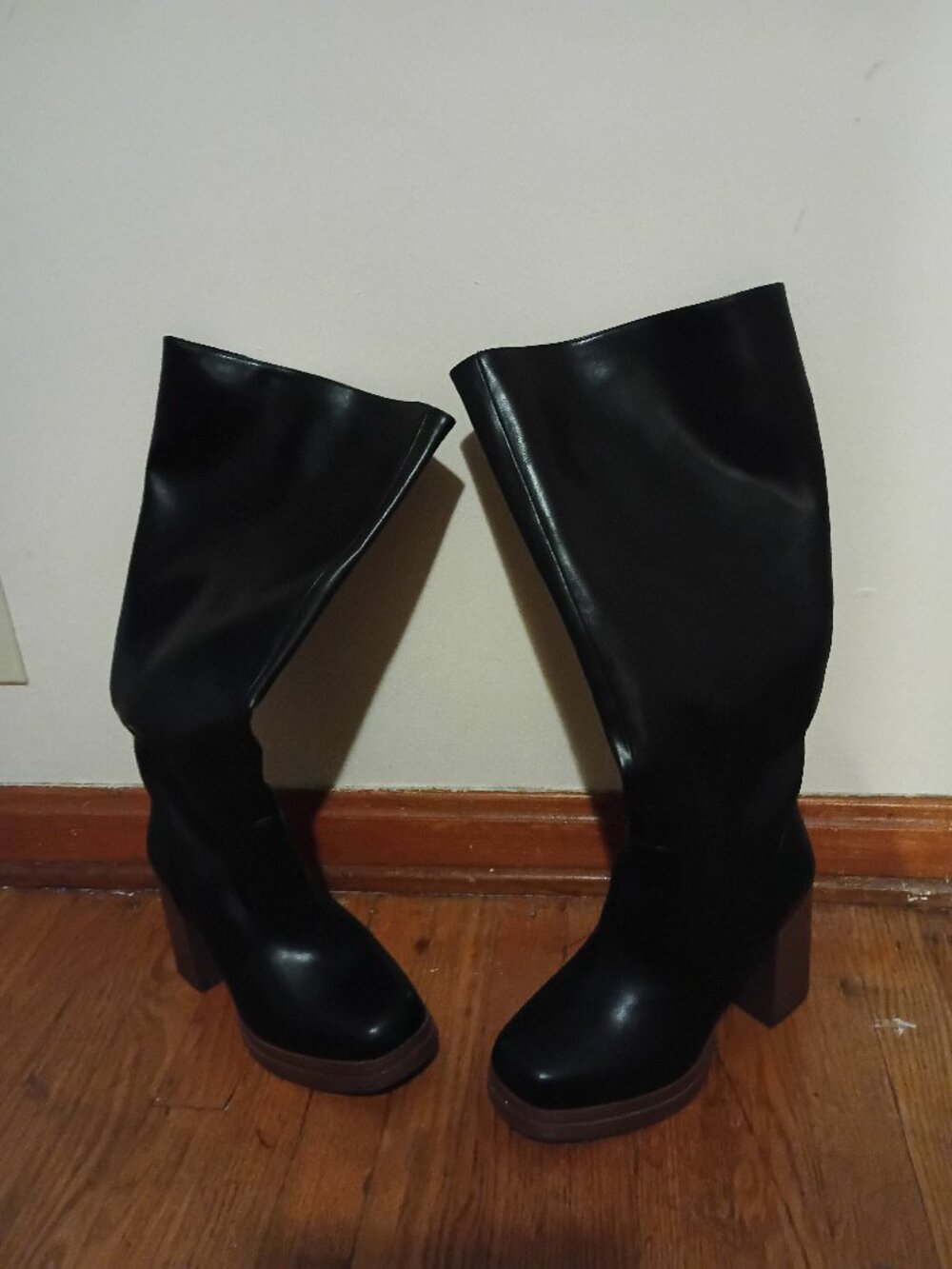 Torrid Faux Leather Platform Boots, Wide Width, Black, 10.5 inch